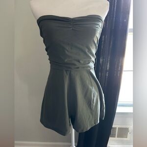 Express Olive Green Strapless Jumpsuit